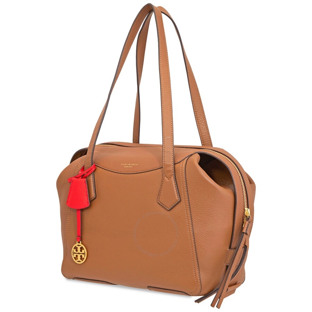 Tory Burch Tan Satchel with Red Accent